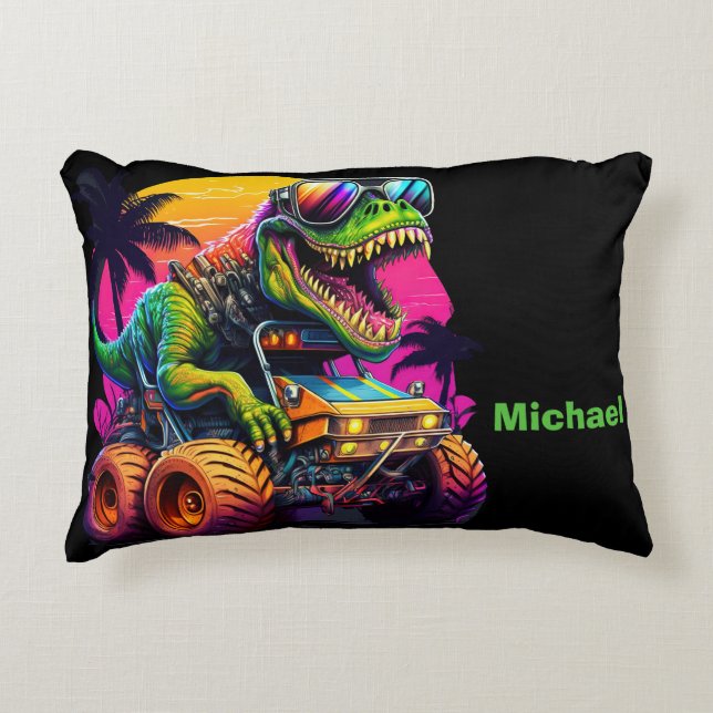 Dino Monster Truck Accent Pillow (Front)