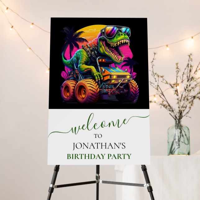 DINO Monster Truck Birthday Party Foam Board (In Situ (Stand))