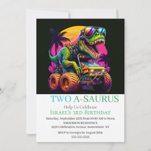Dino Monster Truck Birthday Party Invitation