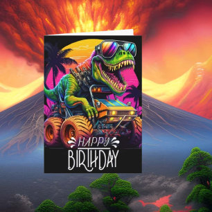 Dino Monster Truck Happy Birthday  Card