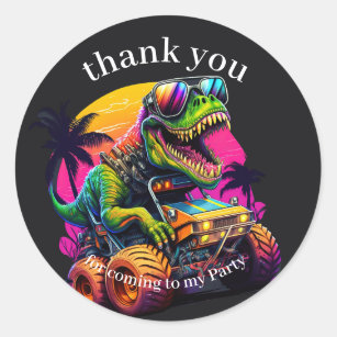 Dino Monster Truck Thank You Classic Round Sticker