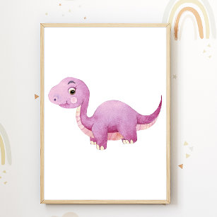 Pink cartoon dinosaur. Children's illustration for a poster