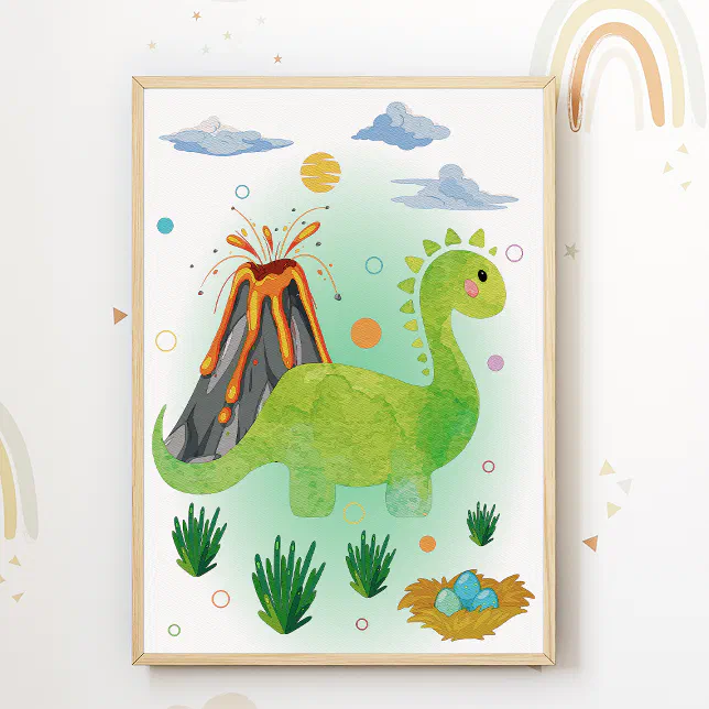 Dino Nursery Print Dinosaur Kids Room Poster | Zazzle