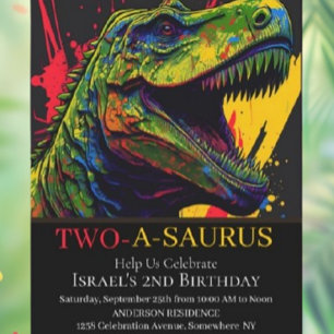 Dino Party 2nd Birthday Invitation