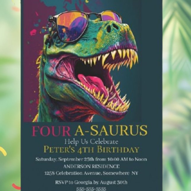 Dino Party 4th Dinosaur Birthday Invitation (Our vibrant invitations set the stage for a fun, memorable day filled with adventure and joy. )