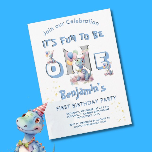 Dino Party Boy First Birthday Cute Dinosaurs  Invitation (Creator Uploaded)