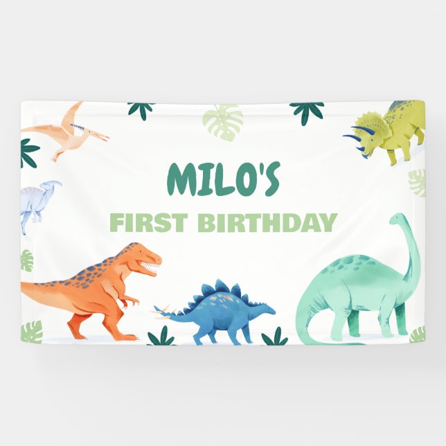 Dino Party Colorful Dinosaur Birthday Banner (Horizontal)