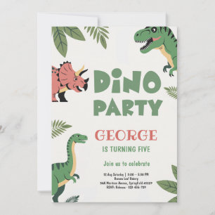 Dino Party Cute Dinosaur 5th Birthday Party Invitation
