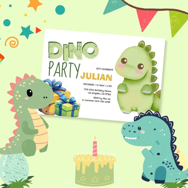 Dino Party Cute Dinosaur Birthday Invitation (Creator Uploaded)