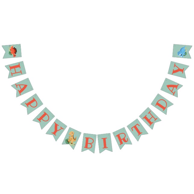 Dino Party Cute Dinosaur Birthday Party  Bunting Flags (All)