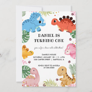 Dino Party Cute Dinosaur Birthday Party Invitation