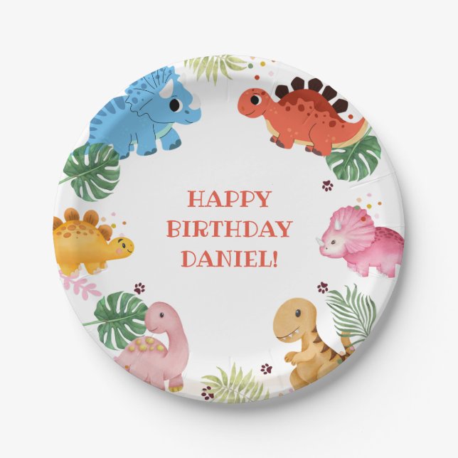 Dino Party Cute Dinosaur Birthday Party  Paper Plates (Front)