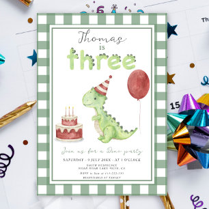 Dino Party   Cute Dinosaur Three-Rex Birthday Invitation