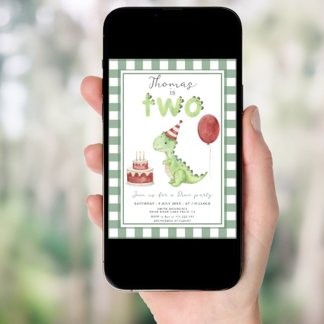 Dino Party | Cute Dinosaur Two-Rex Birthday Invitation (Front Digital)