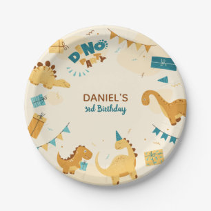 Dino Party. Cute Dinosaurs 3rd Birthday Paper Plates