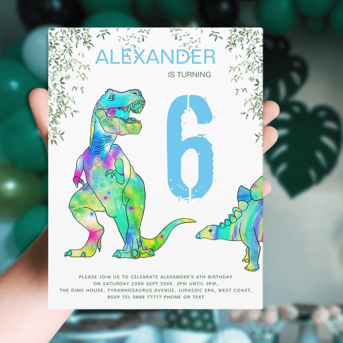 Dino Party Cute Dinosaurs 6th Birthday Invitation