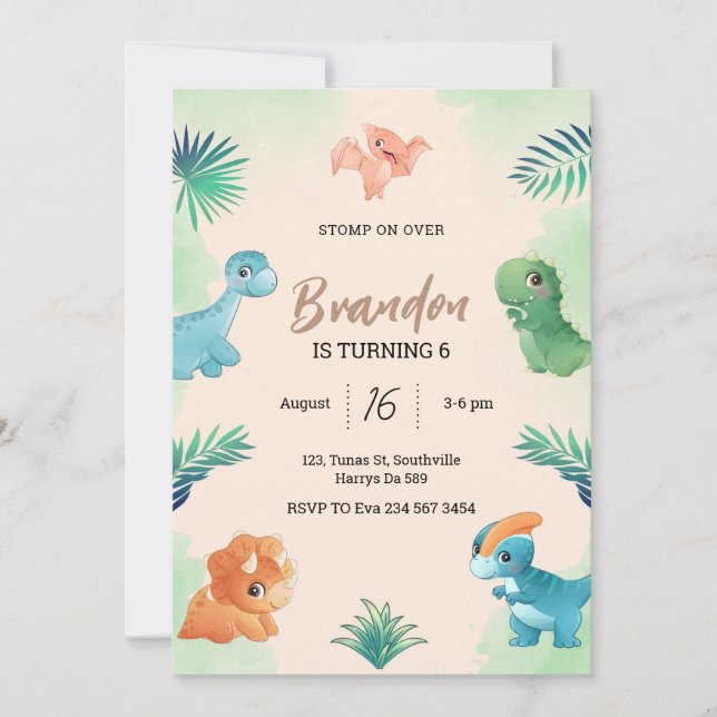 Dino Party | Cute Dinosaurs Birthday Invitation (Front)