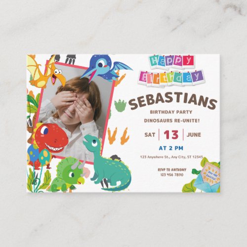 Dino Party  Cute Dinosaurs Birthday Invitation 