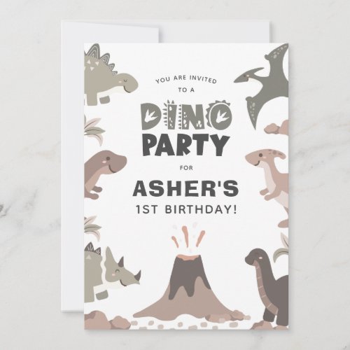 Dino Party Cute Dinosaurs Birthday Party Invitation