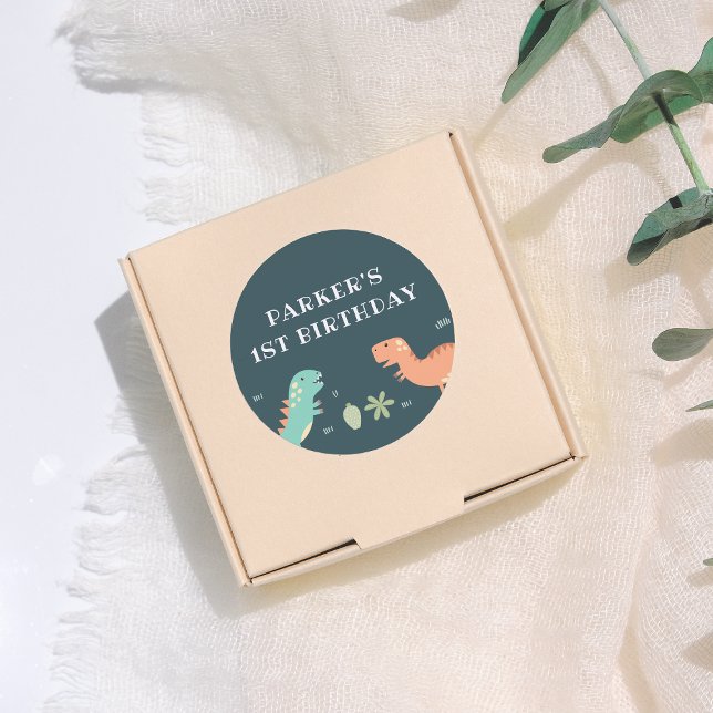 Dino Party Cute Dinosaurs Boy Birthday Party Classic Round Sticker (Creator Uploaded)