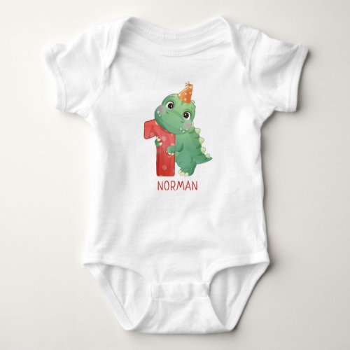 Dino Party  Cute Dinosaurs First Birthday Baby Bodysuit