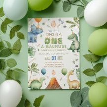 Dino Party | Cute Dinosaurs First Birthday Invitat