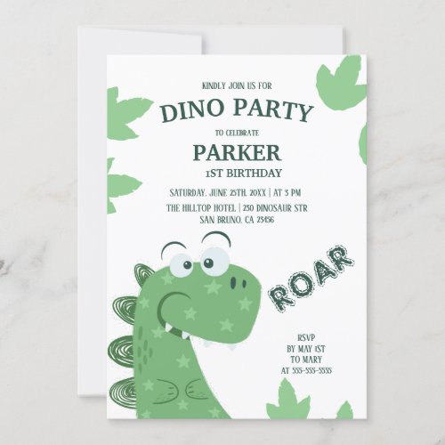 Dino Party  Cute Dinosaurs First Birthday Invitation