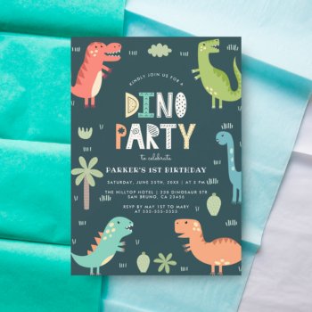 Dino Party | Cute Dinosaurs First Birthday Invitation by Cali_Graphics at Zazzle