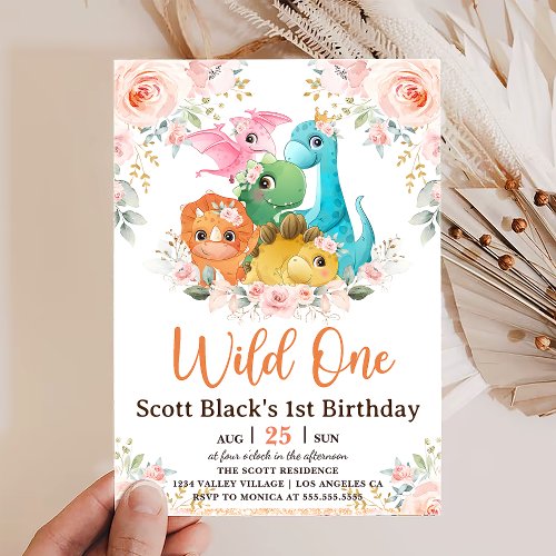 Dino Party  Cute Dinosaurs First Birthday Invitation