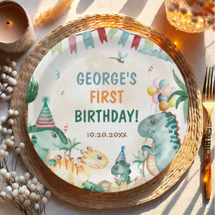 Dino Party Cute Dinosaurs First Birthday Paper Plates