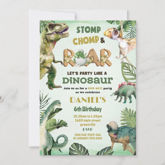 Dino Party | Cute Dinosaurs Theme Birthday Invitation (Front)