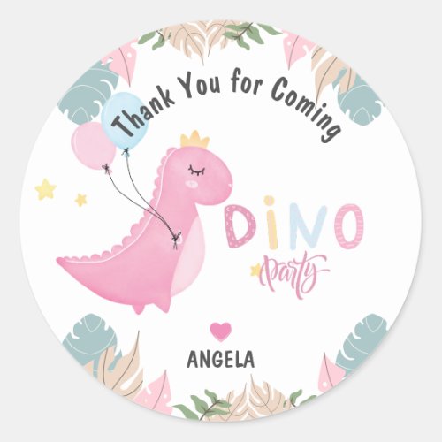 Dino Party  Cute Pastel Dinosaurs Birthday Classic Round Sticker