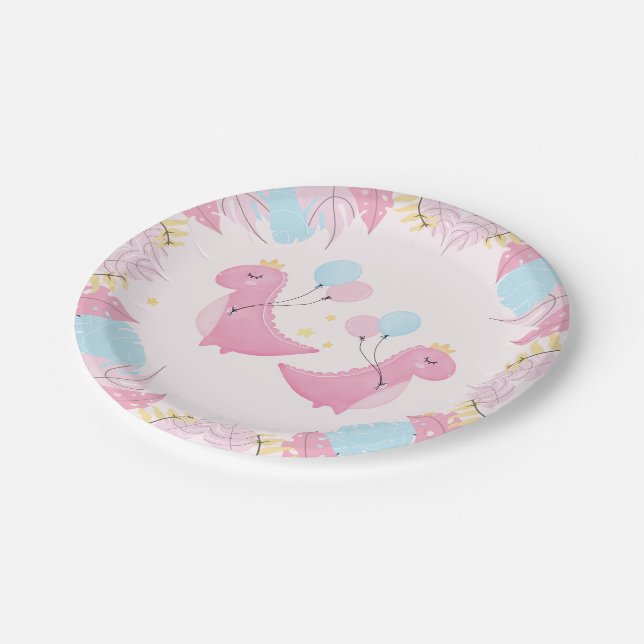 Dino Party | Cute Pastel Dinosaurs Birthday Paper Plates (Angled)