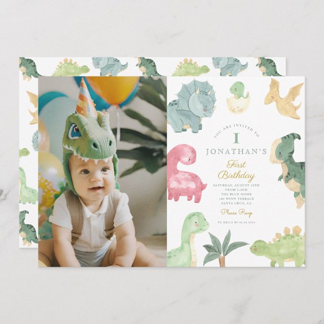 Dino Party Dino mite Photo Birthday  Invitation (Creator Uploaded)