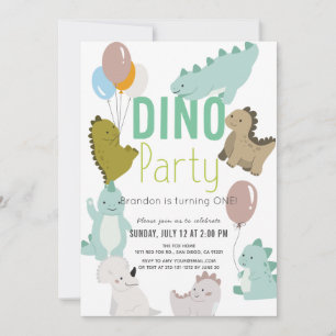 Dino Party Dinosaur Boy 1st Birthday Invitation
