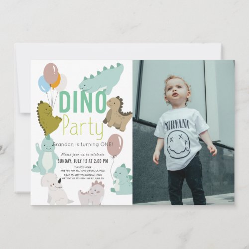 Dino Party Dinosaur Boy Photo Birthday Invitation