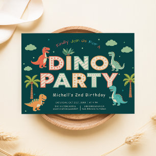 Dino Party Jungle Cute Dinosaurs 2nd Birthday Invitation