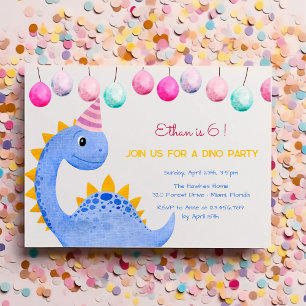 Dino party kids birthday invitation