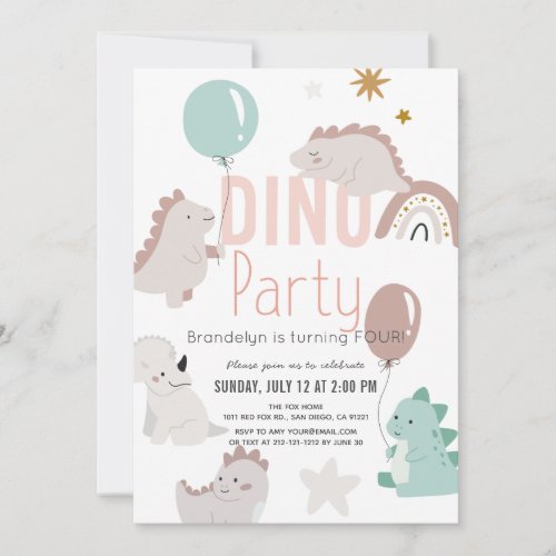 Dino Party Pink Dinosaur Girl Birthday Invitation