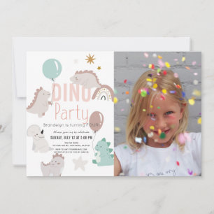 Dino Party Pink Dinosaur Girl Photo Birthday Invitation