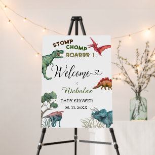 Dino party stomp chomp roar baby shower welcome foam board