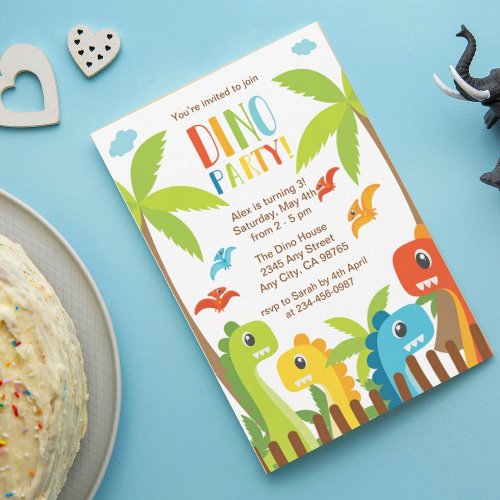 Dino Party Third Birthday Invitation