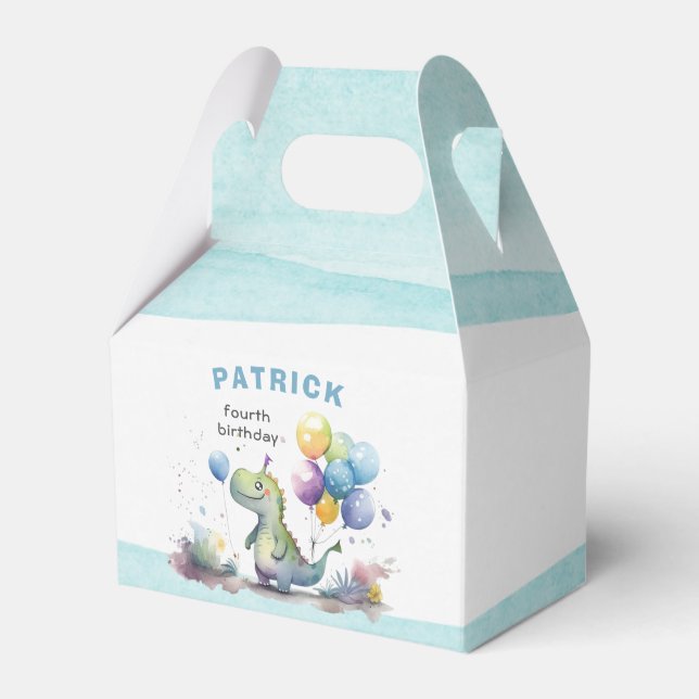 Dino Party Watercolor Boy Blue Birthday Favor Boxes (Front Side)
