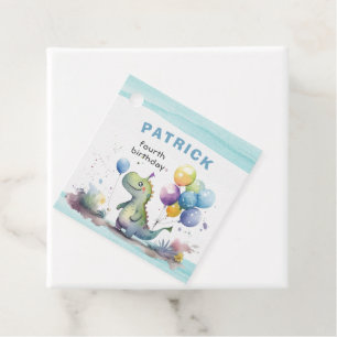 Dino Party Watercolor Boy Blue Birthday Favor Tags
