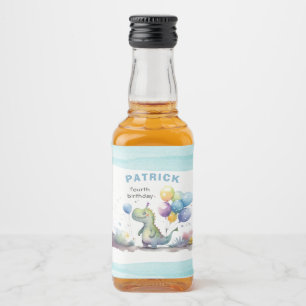 Dino Party Watercolor Boy Blue Birthday Liquor Bottle Label