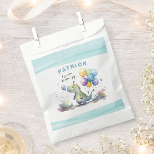 Dino Party Watercolor Boy Blue Square Birthday Favor Bag