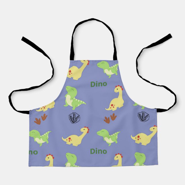 Dino pattern on blue apron (Front)