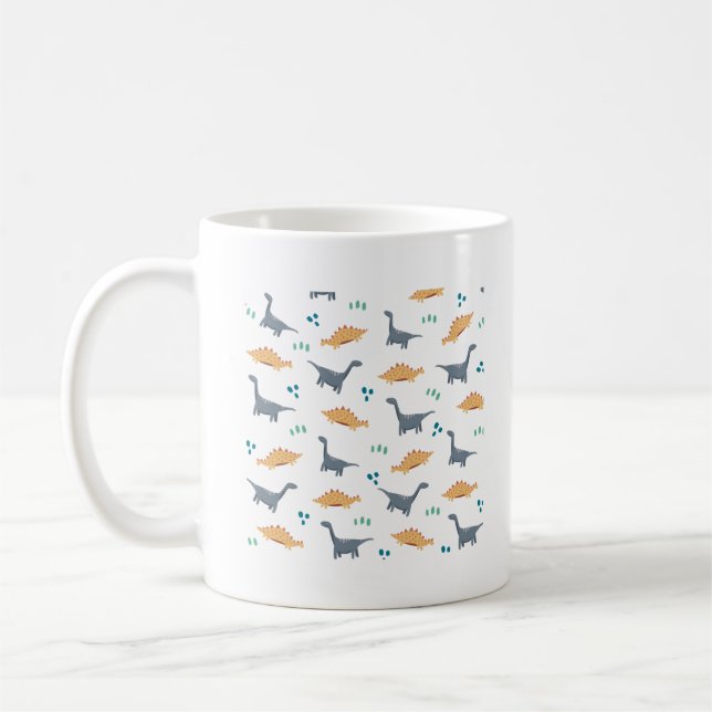 Dino Pattern Print Background For All Dinosaur Fan Coffee Mug (Left)