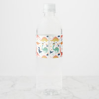 Dino Pattern Water Bottle Label