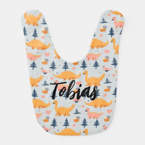 Dino pattern with name personalizable baby bib